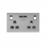 BG - 2USB3.1A 雙位有掣平面13A不銹鋼插座/蘇底-拉絲鋼色 (型號: FBS22U3G)