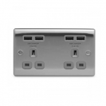 BG - 4USB4.2A 雙位13A不銹鋼插座/蘇底-拉絲鋼色 (型號 : NBS24U44G)