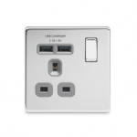 BG - 2USB2.1A單位有掣平面13A不銹鋼插座/蘇底-光面鉻鋼色 (型號 : FPC21U2G)