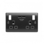 BG - 2USB3.1A 雙位有掣13A不銹鋼插座/蘇底-暗亞黑色 (型號 : NMB22U3B)