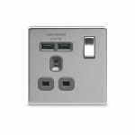 BG - 2USB2.1A單位有掣平面13A不銹鋼插座/蘇底-拉絲鋼色 (型號 : FBS21U2G)