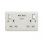 BG - 2USB3.1A 雙位有掣13A不銹鋼插座/蘇底-奶油米色 (型號 : NCR22U3W)