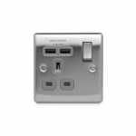 BG - 2USB2.1A 單位有掣13A插座/蘇底-拉絲鋼色 (型號 : NBS21UG)