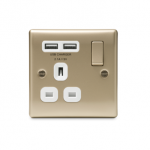 BG - 2USB2.1A 單位有掣13A不銹鋼插座/蘇底-珍珠鎳金色 (型號 : NPR21U2W)