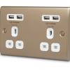 BG – 4USB4.2A 雙位13A不銹鋼插座/蘇底-珍珠鎳金色 (型號 : NPR24U44W)