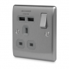 BG – 2USB2.1A 單位有掣13A插座/蘇底-拉絲鋼色 (型號 : NBS21UG)