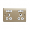 BG – 4USB4.2A 雙位13A不銹鋼插座/蘇底-珍珠鎳金色 (型號 : NPR24U44W)