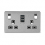 BG - 3USB 3.1A雙位有掣13A插座/蘇底-拉絲鋼色/灰插 (型號 : FBS22U33G)