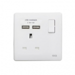BG - 2USB2.1A單位有掣可換面蓋13A插座/蘇底-白色 ( 型號 : PCWH21U2 )