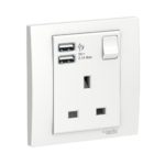 Schneider 施耐德 - 13A 單位連保護門有掣插座連雙位USB充電插座 E8215USB_WE/LS/WG/MB