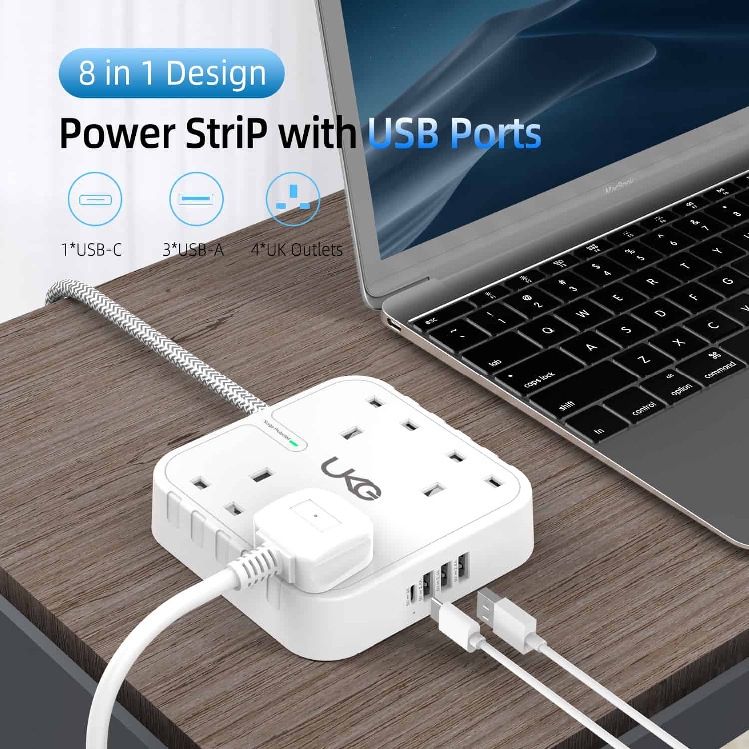 UKG Pro - 智能4位 USB 方形快充拖板 (型號: UPS-804KS-3A1C-WH) - 裝修 MALL - 香港一站式網上裝修購物平台