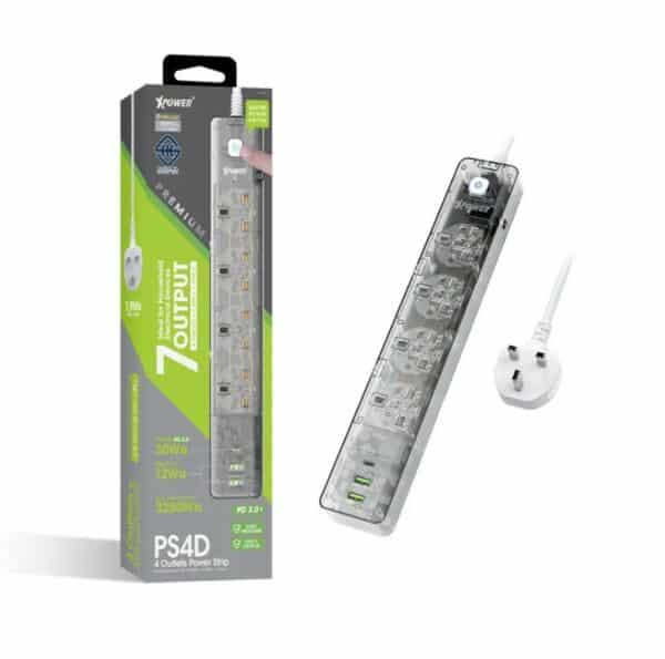 XPower – 7輸出 2 USB + 1 Type-C 4頭拖板 PS4D 透明黑