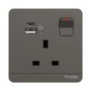 Schneider 施耐德 – 13A 連保護門有掣雙極插座連兩位21W Type A+C USB 充電插座 E8315DACUSB_WE / E8315DACUSB_WG / E8315DACUSB_DG / E8315DACUSB_WD