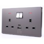 UTEN - 6M膚感 13A兩位連保護門有掣插座 (連USB+TYPE C)