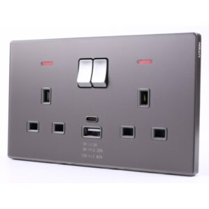 UTEN – 6M膚感 13A兩位連保護門有掣插座 (連USB+TYPE C)