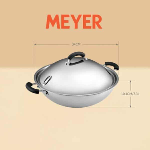 MEYER – 34cm / 7.3L 不銹鋼複合金有蓋中式鑊